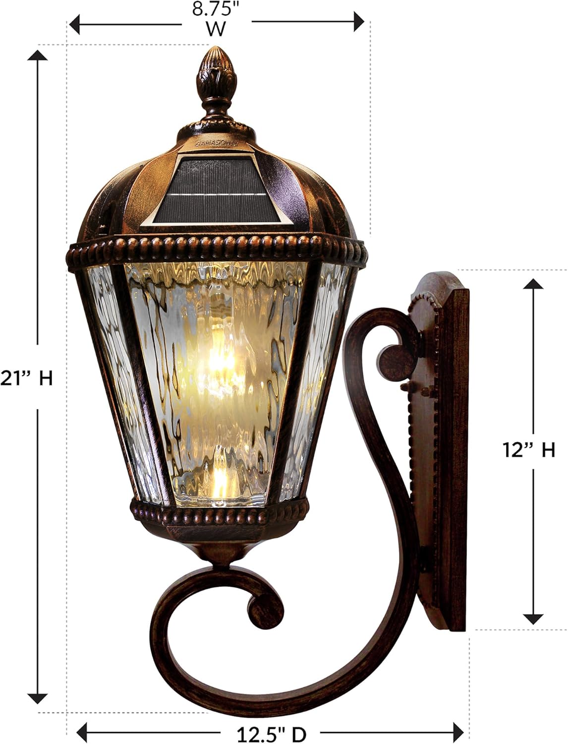 Gama Sonic Solar Outdoor Wall Light, Royal Bulb Exterior Sconce Lamp, Brushed Bronze Finish Aluminum, Clear Beveled Glass, Warm White LED, Large 21-Inch Height, 98B110 Upgraded Panel and Battery-VerdiqueGarden