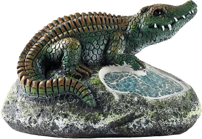 Garden Statue Crocodile,Solar Crocodile Decor for Outdoor,Resin Crocodiles Figurine with Solar Light for Patio,Balcony,Yard,Lawn Ornament,Perfect Garden Gift-VerdiqueGarden