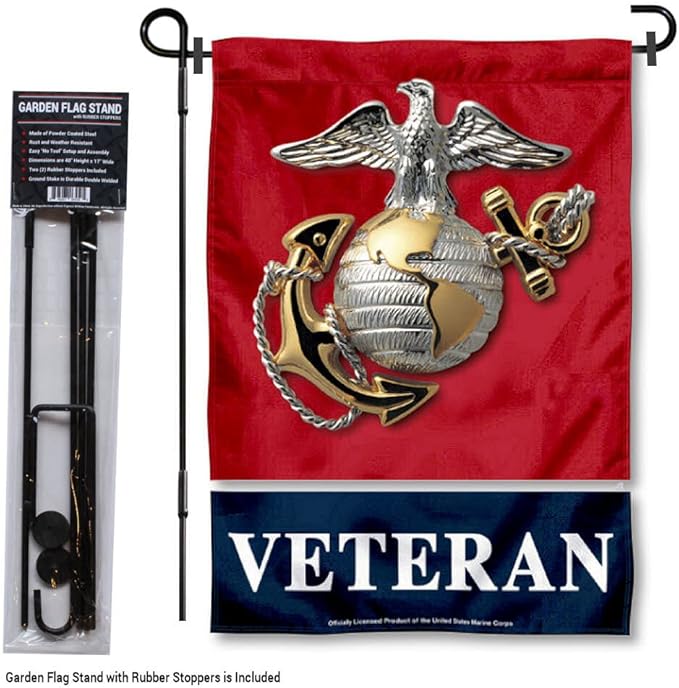 WinCraft Marines Veteran Garden Flag with Stand Holder-VerdiqueGarden