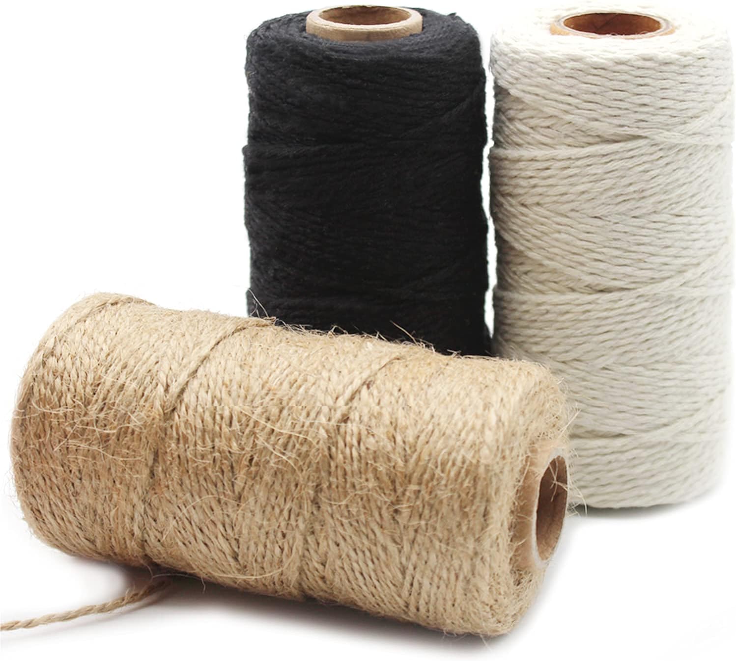 Anvin Cotton Twine - Natural Jute Packing & Wrapping Twines (Black, White) - 984 Feet, 10 Ply, 2mm Thick - Ideal for Bakers, Butchers, Arts & Crafts, Gardening - Pack of 3-VerdiqueGarden