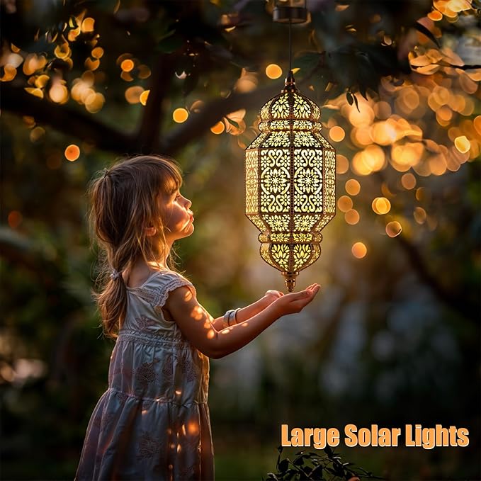 Twinkya 18 Inch High Large Hanging Solar Lights Outdoor Garden Decorative Solar Lantern Waterproof Plastic Moroccan Outdoor Decorations for Patio Pathway Yard Porch Backyard Garden Decor (1 Pack)-VerdiqueGarden