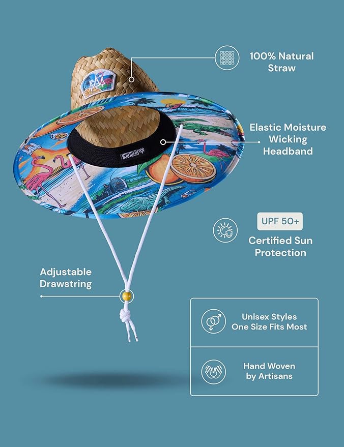 Straw Hat for Men & Women | Lifeguard Hat, Beach Hat & Sun Hat | UPF 50+ Wide Brim for Sun Protection | One Size | Hemlock-VerdiqueGarden