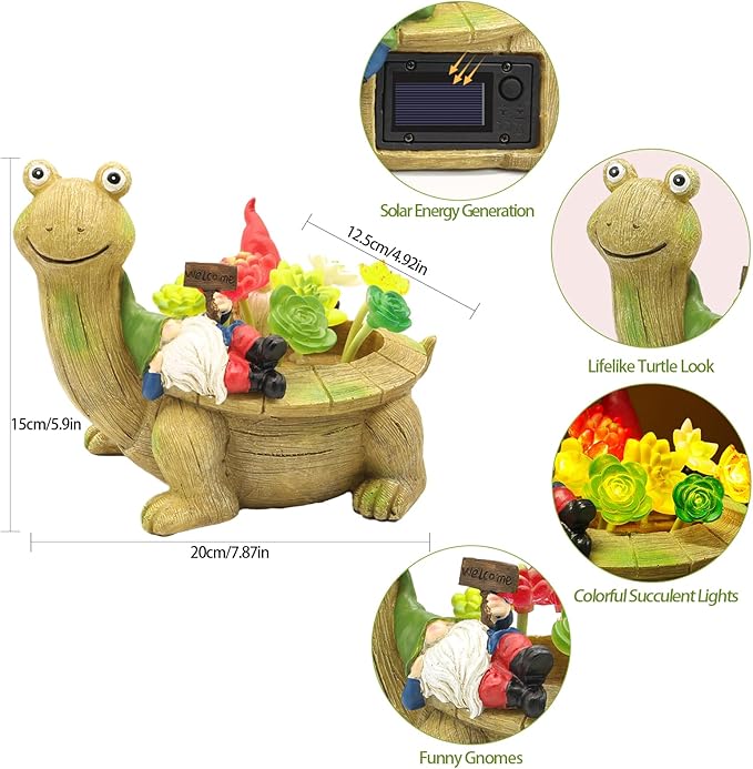 Solar Garden Statues, Turtle Garden Decor Outdoor Solar Lights, Mom Gifts for Mothers Day Grandma Wife Daughter, Cute Tortoise Figurine Yard Decorations Outdoor for Patio, Balcony, Lawn Ornament-VerdiqueGarden