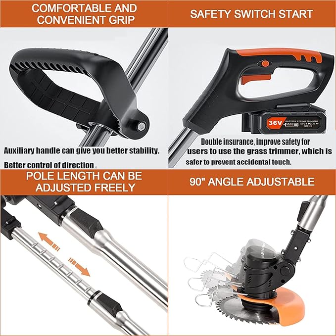Weed Wacker 24V Eater Battery Brush Cutter, Electric Eater Battery Cordless stringles with 2 Batteries, 1 Charger, 3 Types Blades, Weed Wacker Battery Powered, Lightweight Battery Electric Weed-VerdiqueGarden