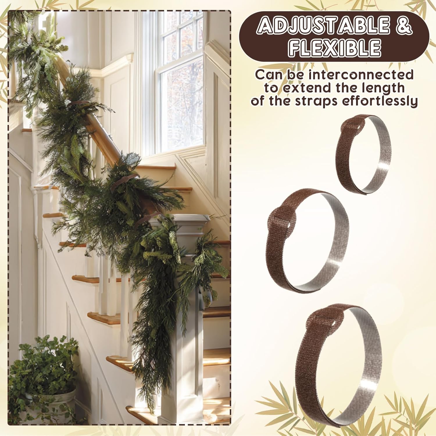 80 Pcs 12 Inch Christmas Garland Ties Brown Adjustable Holiday Banister Ties Reusable Fastener Strap Nylon Garden Plant Cable Strap Christmas Tree Wreath Hook Loop Organizer for Home Office-VerdiqueGarden