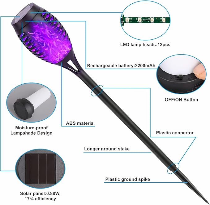 Solar Lights Outdoor, 8Pack Solar Torch Light with Flickering Flame for Garden Decor, Waterproof Outdoor Lighting Landscape, LED Flame Torches for Outside Patio Pathway Yard Decorations-VerdiqueGarden