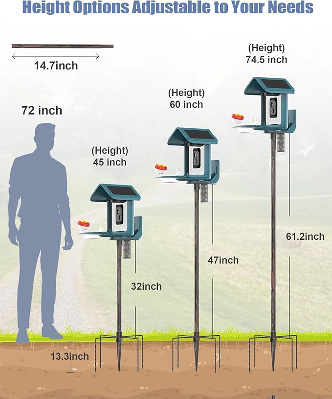 Bird Feeder Pole Stand – 74.5 Inch Height Feeding Station with 1-Inch Dia Heavy Duty for Hanging Feeders, Bird House Pole Mount Kit for Outdoor, Slip-Fit Connection，Copper Brushed-VerdiqueGarden