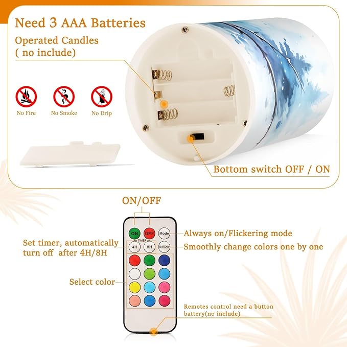 Flickering Flameless Candles, Owl on Tree LED Candles with Remote Timer, Set of 2 Battery Operated Candle for Valentine Wedding Birthday-VerdiqueGarden