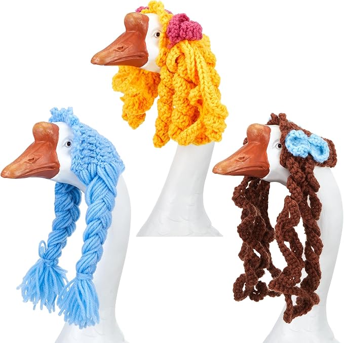 3 Pcs Porch Goose Outfit, Cute Porch Goosey Braid Wig, Crochet Hook Portico Goose Wig for Lawn Goosey Garden-VerdiqueGarden