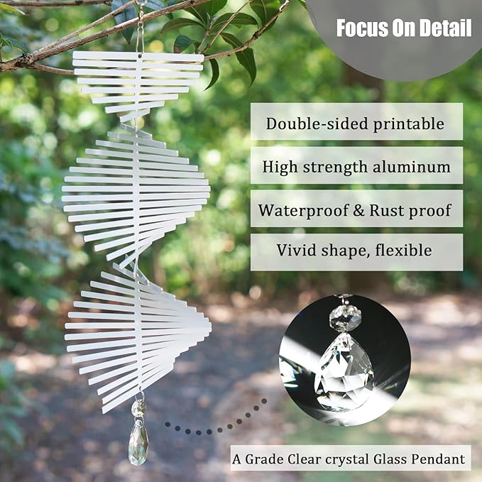 4Pack 11inch Sublimation Wind Spinner Blanks 3D Aluminum Metal Wind Sculpture Kinetic Spinners for Yard and Garden Indoor Art Ornaments Hanging Decoration (Rectangle Helix)-VerdiqueGarden