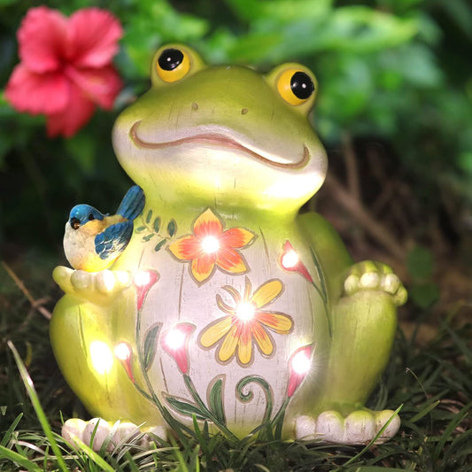 Outdoor Frog Sculptures,Solar Resin Garden Outdoor Statues,Christmas Decorations Frog Gifts Sculptures Decorations for Home Patio,Yard,Lawn, Porch, Ornament-VerdiqueGarden
