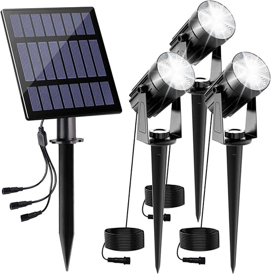Solar Spot Lights Outdoor, 3-in-1 Garden Spotlights IP65 Waterproof 9.8ft Cable, 5W 4000mAh Separated Solar Panel, Auto On/Off for Tree Patio Yard Driveway Pathway Pool(Cold White 6000K)-VerdiqueGarden