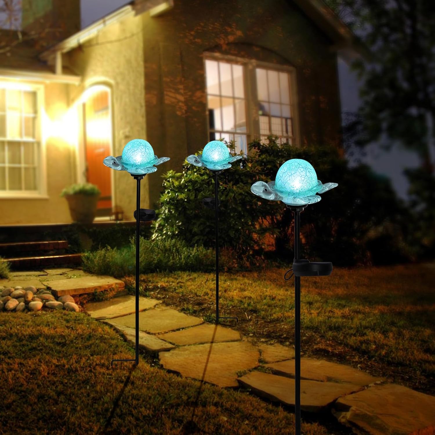 Afirst Decorative Solar Lights Outdoor Solar Turtle Stake Lights Hand Blown Glass Decorative Garden Pathway Light Outdoor Waterproof Glass Stakes Green-VerdiqueGarden