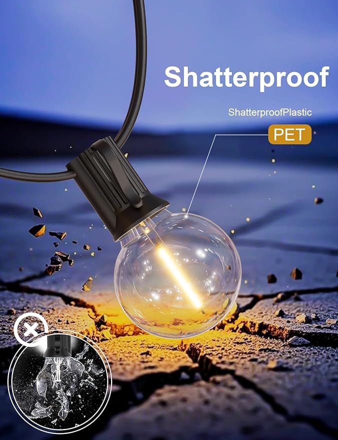 RTTY Outdoor String Lights 150 FT Globe LED Patio Lights with G40 Plastic Bulbs,Waterproof Shatterproof Dimmable Connectable Hanging for Backyard Porch Balcony Party Cafe Deck Decor-VerdiqueGarden