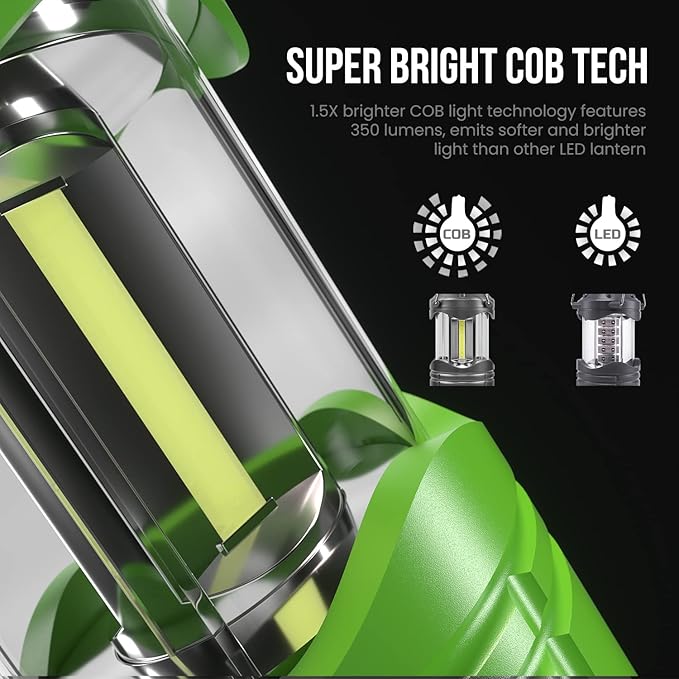 Lichamp LED Camping Lantern, 4 Pack Battery Powered Flashlight for Power Outages, Portable Collapsible Hanging Light Essential for Home, Outdoor, Emergency Lamp Survival Kit Gear for Hurricane, Green-VerdiqueGarden