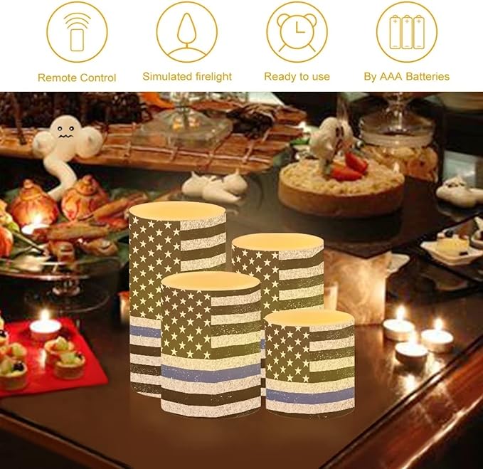 Flameless LED Candles Electric Candles with Remote Timer Control Long Lasting Tealights Fake Candles Set of 4, for Independence Day Party Decoration for July Fourth, American Flag Blue-VerdiqueGarden