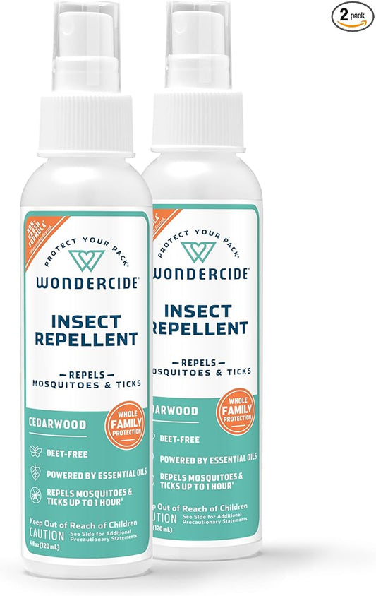 Wondercide - Mosquito, Tick, and Insect Repellent with Natural Essential Oils - DEET-Free Bug Spray and Killer - Safe for Family - Cedarwood 2-Pack of 4 oz Bottle-VerdiqueGarden