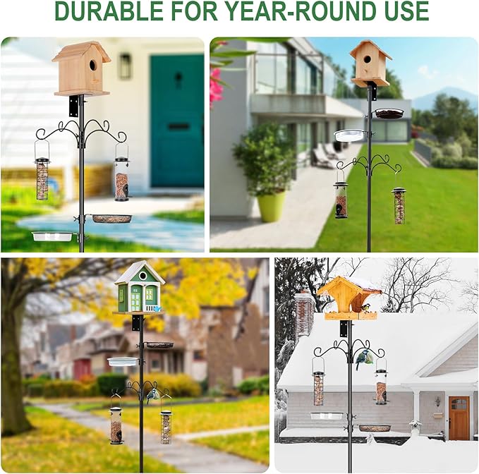 ERYTLLY Bird House Pole Mount Kit 80 Inch 2 Pair Hooks Multi Feeders Bird Bath Feeder Tray - Heavy Duty Adjustable Bluebird Feeder Support Rod Stand Set for Outside, Yard, Garden-VerdiqueGarden