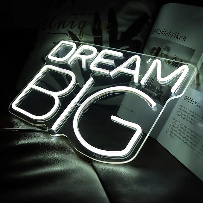 Dream-Big Neon Sign For Wall Decor In Bedroom or Bar,Dream Led Neon Sign For Birthday Gifts,Festivals Decoration,Party Sign Hang on Wall 15 * 9.8inches-VerdiqueGarden