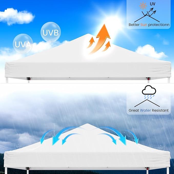 10x10ft Pop Up Canopy Tent,Heavy Duty Waterproof Folding Tent for Camping Parties Events Parties,Outdoor Canopy,Portable Sun Shelter,3 Adjustable Height(White)-VerdiqueGarden