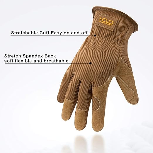 HLDD HANDLANDY 2 Pairs Leather Gardening Gloves for Men, Utility Work Gloves for Gardening, Yardwork, Construction, Mechanics, Great Garden Gifts for Men Women-VerdiqueGarden