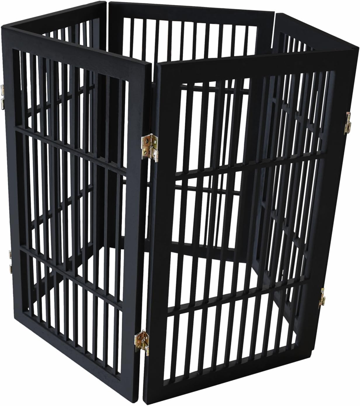 Pet Dog Gate Strong and Durable Freestanding Folding Acacia Hardwood Portable Wooden Fence Indoors or Outdoors by Urnporium (Black Pet Gate, 5 Panel 30" Tall)-VerdiqueGarden
