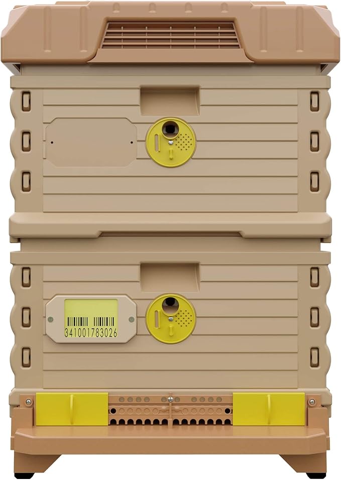 Ergo Insulated 10 Frame Bee Hive Set [NO Frames Included] (Double Deep, Tan Body Yellow Entrance)-VerdiqueGarden