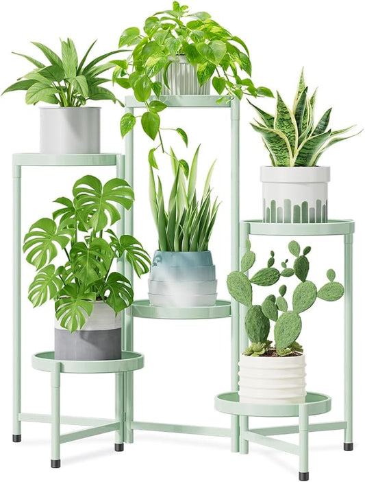 iDavosic.ly 6 Tier Large Plant Stand Indoor, 10 Inch Wide Tall Corner Metal Plant Stands Outdoor for Multiple Plants, Folding Tiered Flower Display Holder Rack Shelf, Light Green-VerdiqueGarden
