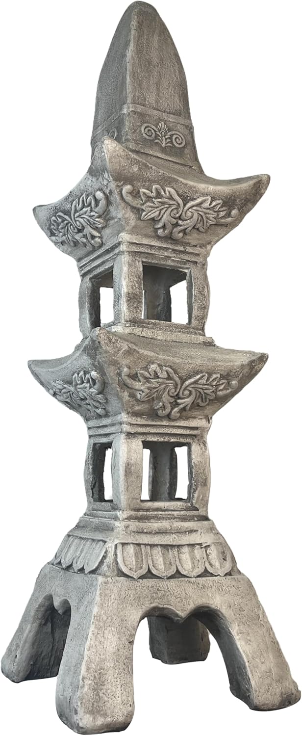 35.5’’High Asian Zen Pagoda Magnesium Oxide Tall Lantern Statue Outdoor Sculpture for Garden Backyard Decor Pagoda Statue Miniature Tower Lantern Landscape Garden Decoration-VerdiqueGarden