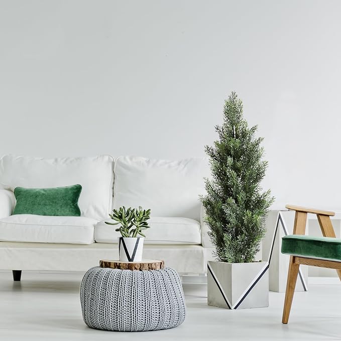 momoplant Artificial Cedar Topiary Trees 3 Ft Fake Cedar Shrubs Set of 2 Faux Cypress Potted Plants for Outdoor Indoor Decor-VerdiqueGarden