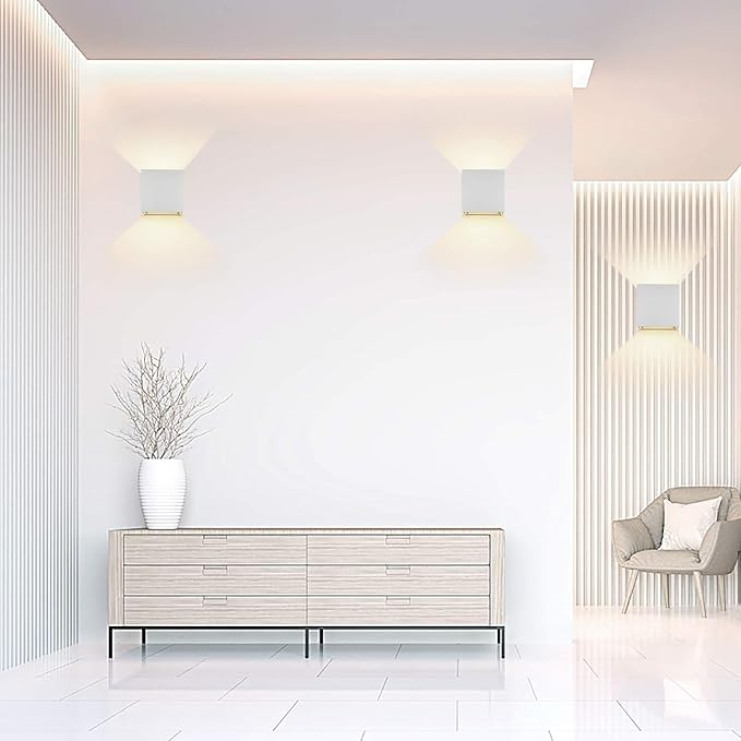 LANFU LED Aluminum Square Cube Waterproof White Wall Sconce Outdoor Light Exterior Wall Lighs fixtures Outside for House Patio 6W 100-277V 3000K Angle-Adjustment Warm Light 2LEDS White 6W-VerdiqueGarden