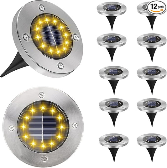 Solar Garden Lights Outdoor, 12 Packs Bright Solar Powered Ground Lights with Updated 12 LEDs, Waterproof Disk Warm Flat Lights for Garden Patio Yard Deck Lawn Walkway Landscape Decor-VerdiqueGarden