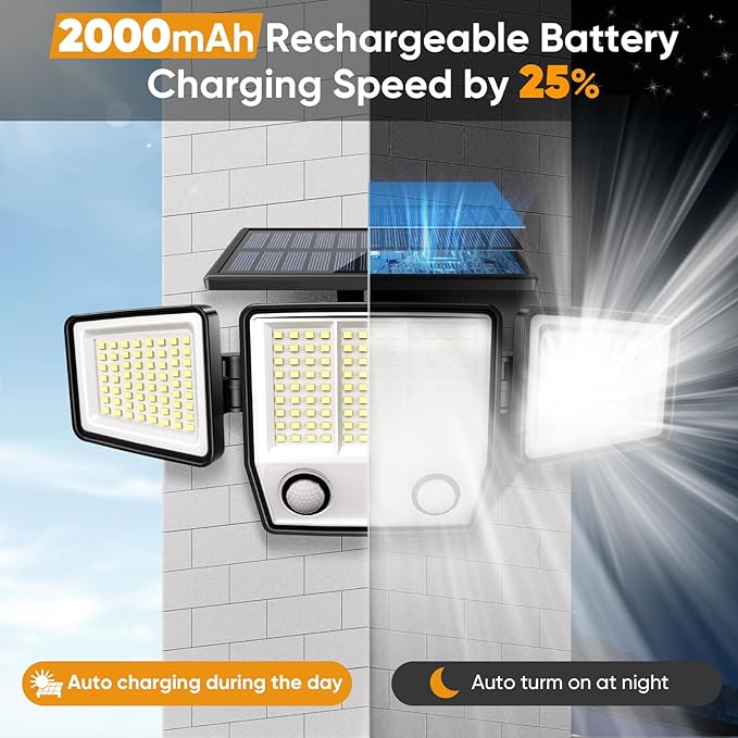 Solar Motion Sensor Outdoor Lights Waterproof - 3000LM 3 Modes Security Lights Outdoor 270° Illumination IP65 LED Solar Flood Wall Light for Garden Yard Patio Pathway (2 Pack)-VerdiqueGarden