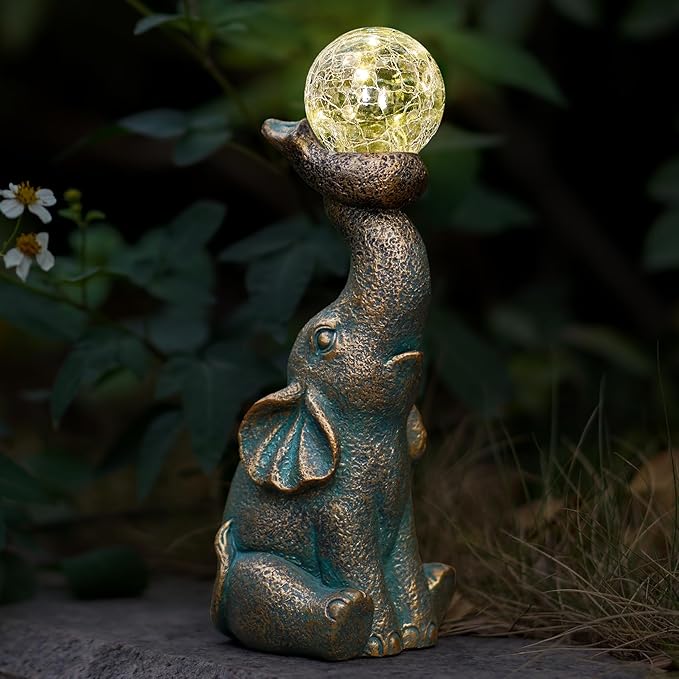 MININOVA Solar Elephant Garden Decor Statues & Sculptures for Outside, Outdoor Figurine Lights for Patio, Yard, Balcony, Unique Housewarming Ornament-VerdiqueGarden