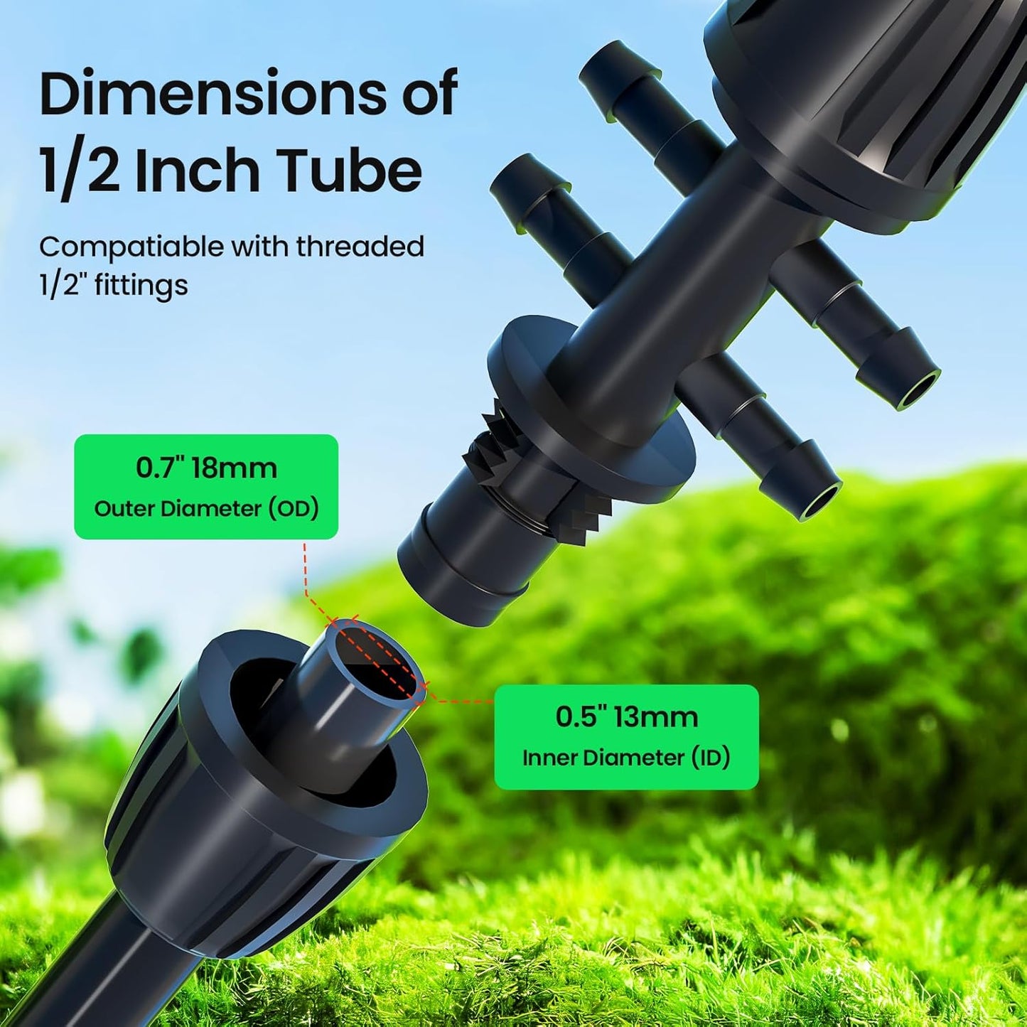 Bonviee 1/2" Irrigation Tubing with 4 Packs 6-Way Connectors - 50FT Drip Irrigation Tubing Ideal for Garden Irrigation System or as Blank Distribution Hose for Any Project-VerdiqueGarden