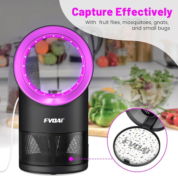 Fruit Fly Trap for Indoors, Fly Traps Indoor for Home Bug Zapper Indoor Insect Trap with Time Setting,Suction, Bug Light & 1 Pcs Sticky Glue Boards (Pink)-VerdiqueGarden