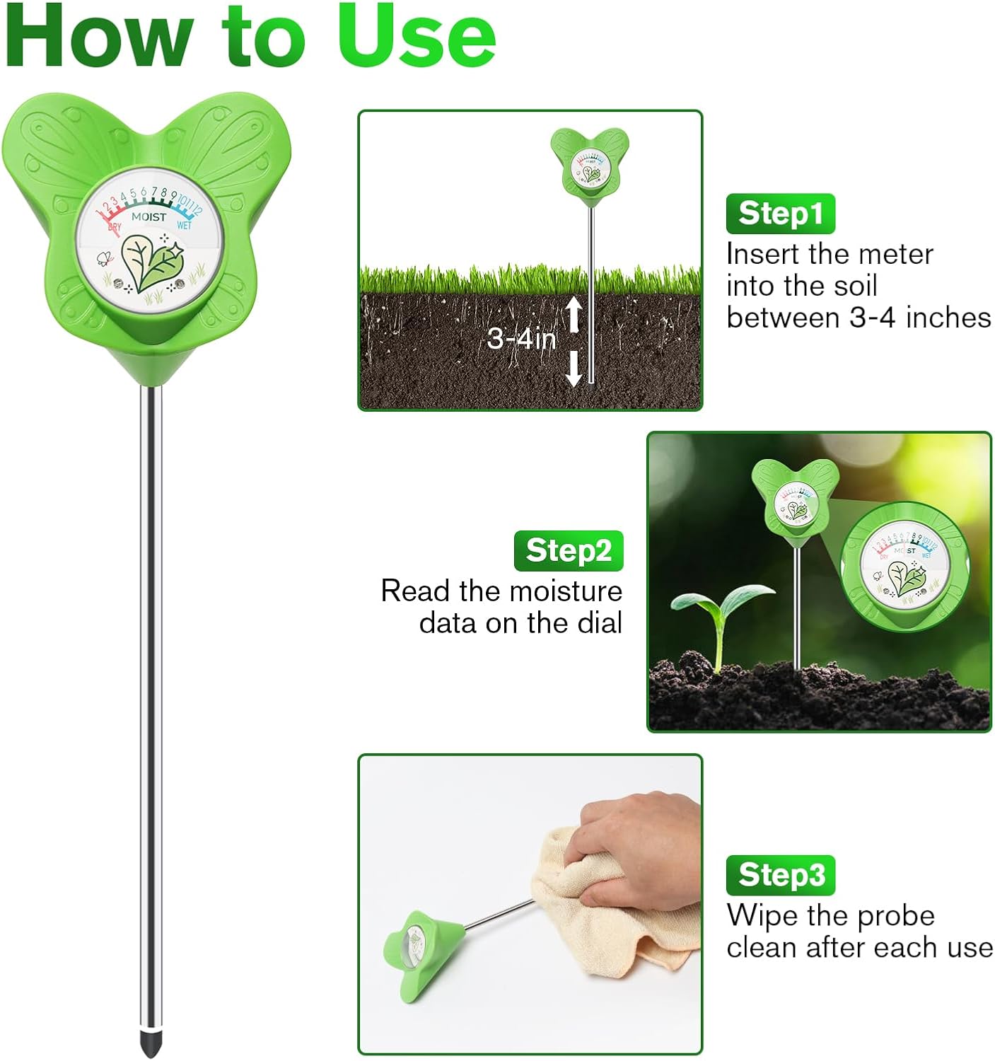 UNIWA Soil Moisture Meter, Plant Water Meter for House Plants and Indoor Potted Plants, Soil Moisture Monitor for Garden, Farm, and Lawn Plant Care,No Battery Needed-VerdiqueGarden