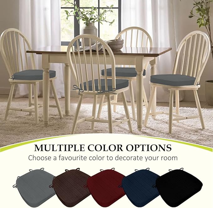Chair Cushions for Dining Chairs, Indoor Chair Cushions with Ties，Waterproof Chair Pads Set of 6, Dark Grey, 17x16x2.5 Inch-VerdiqueGarden