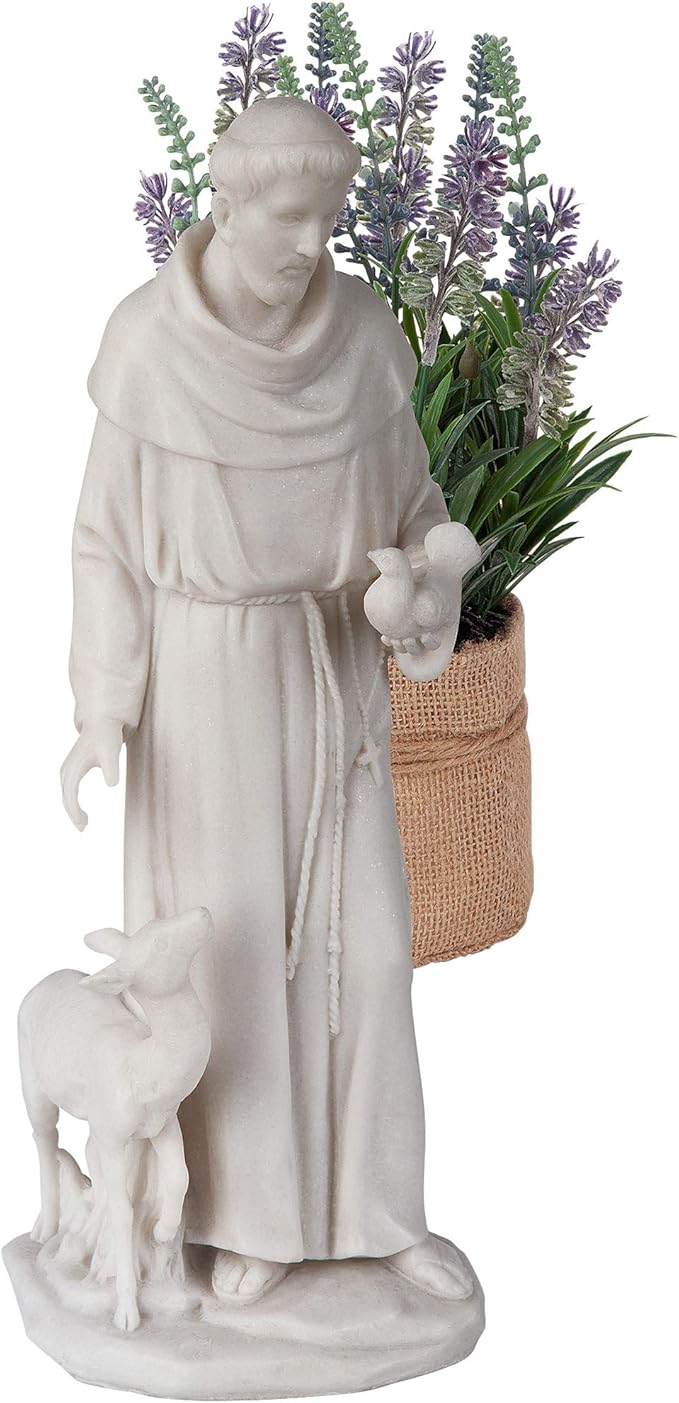Design Toscano Francis of Assisi, Patron of Animals Religious Statue Figurine, 11 inches tall, Cast Marble Resin, White Finish-VerdiqueGarden