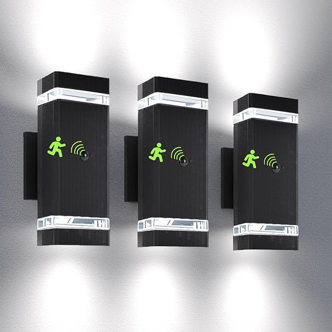 Motion Sensor Outdoor Wall Lights, Dusk to Dawn Exterior Light Fixtures with 3 Lighting Modes,Up and Down Porch Lights 5000K Daylight, Waterproof Modern Wall Sconce for House, Patio, Garage-VerdiqueGarden