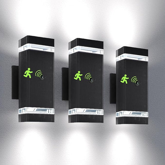 Motion Sensor Outdoor Wall Lights, Dusk to Dawn Exterior Light Fixtures with 3 Lighting Modes,Up and Down Porch Lights 5000K Daylight, Waterproof Modern Wall Sconce for House, Patio, Garage-VerdiqueGarden