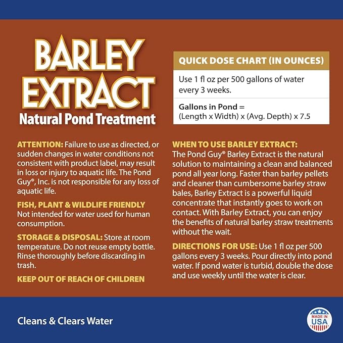 The Pond Guy Barley Extract Natural Liquid Treatment for Ponds and Water Gardens, Safe for Koi Fish and Plants, Natural Solutions for Clear Pond Water - 16 Ounces-VerdiqueGarden