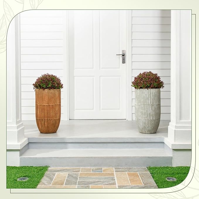 Yunlly 4 Pack 18" Artificial Boxwood Ball Bush Topiary Trees Fake Outdoor Plants, Realistic UV Resistance Faux Shrubs with Spike Greenery Topiary for Front Porch Garden Yard Patio Indoor (Dark Red)-VerdiqueGarden