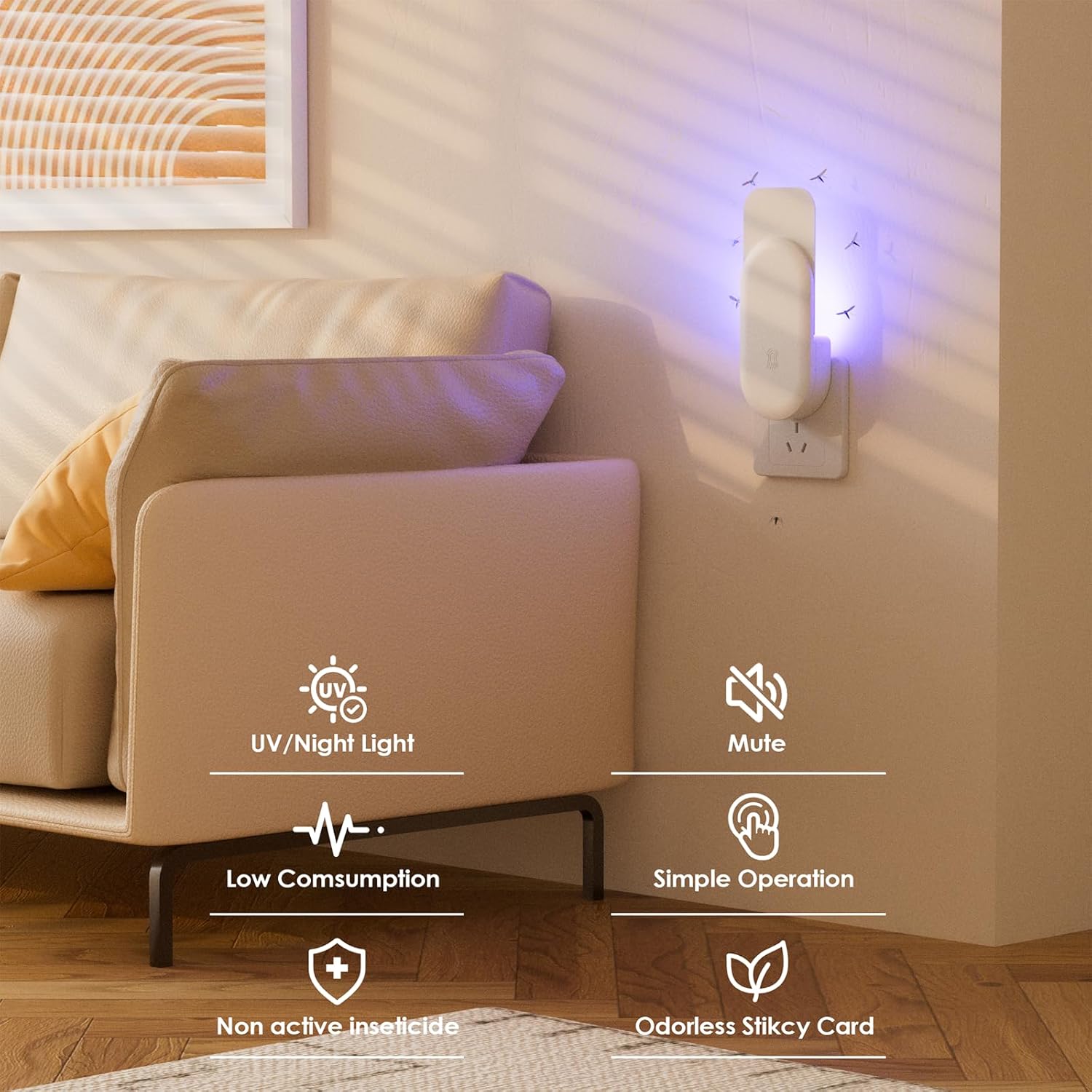 Flying Insect Trap, 2 in 1 Indoor Plug-in Fruit Fly Trap, 2 Trap White and 12 Glue Cards, Fruit Fly Traps for Gnat, Moth, Mosquito, Suitable for Every Part of The Home-VerdiqueGarden