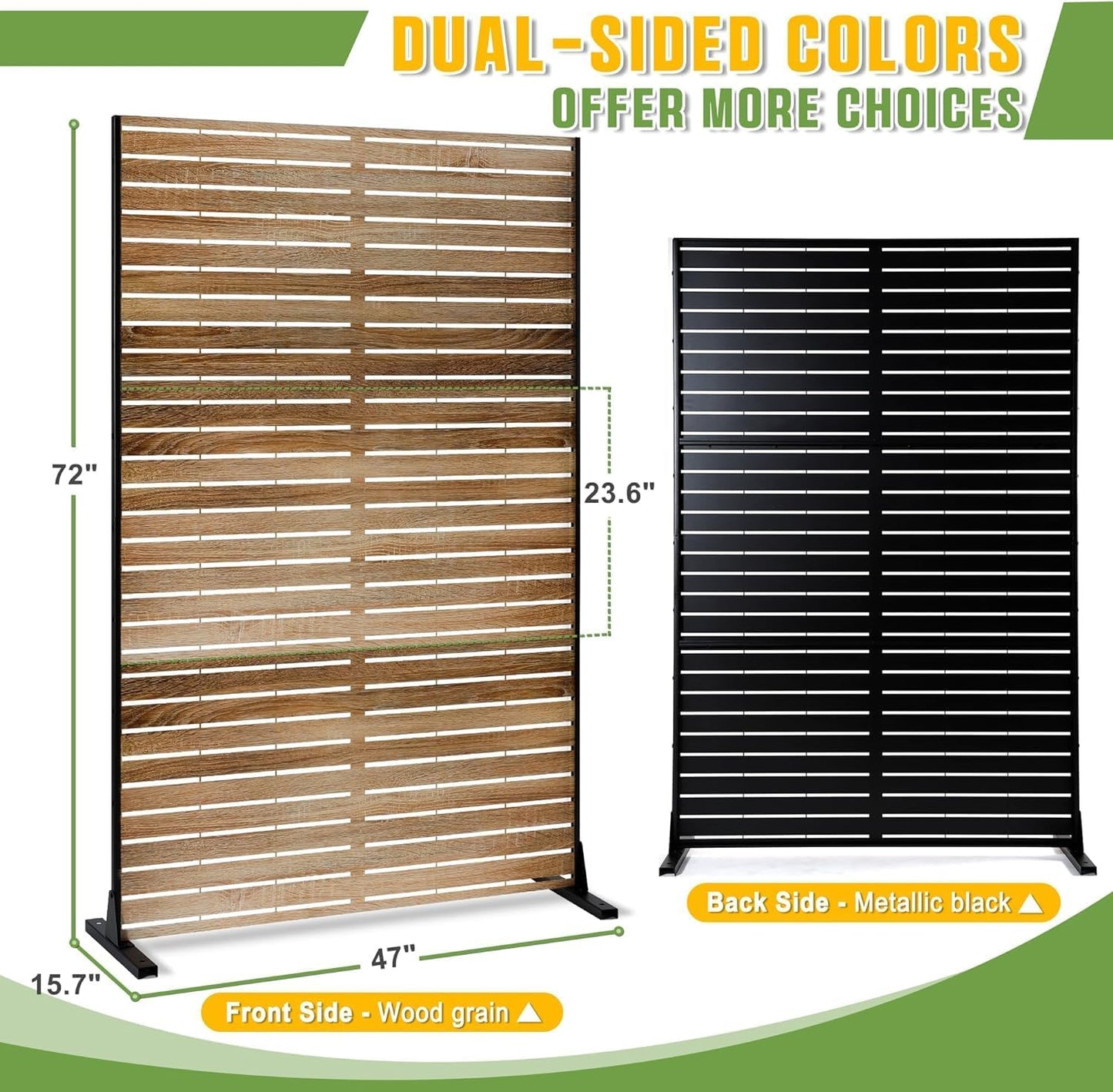 Metal Privacy Screen Outdoor 72" H×47" W,Freestanding Decorative Privacy Screen for Balcony Yard&Garden,Privacy Fence-Wooden Color-VerdiqueGarden