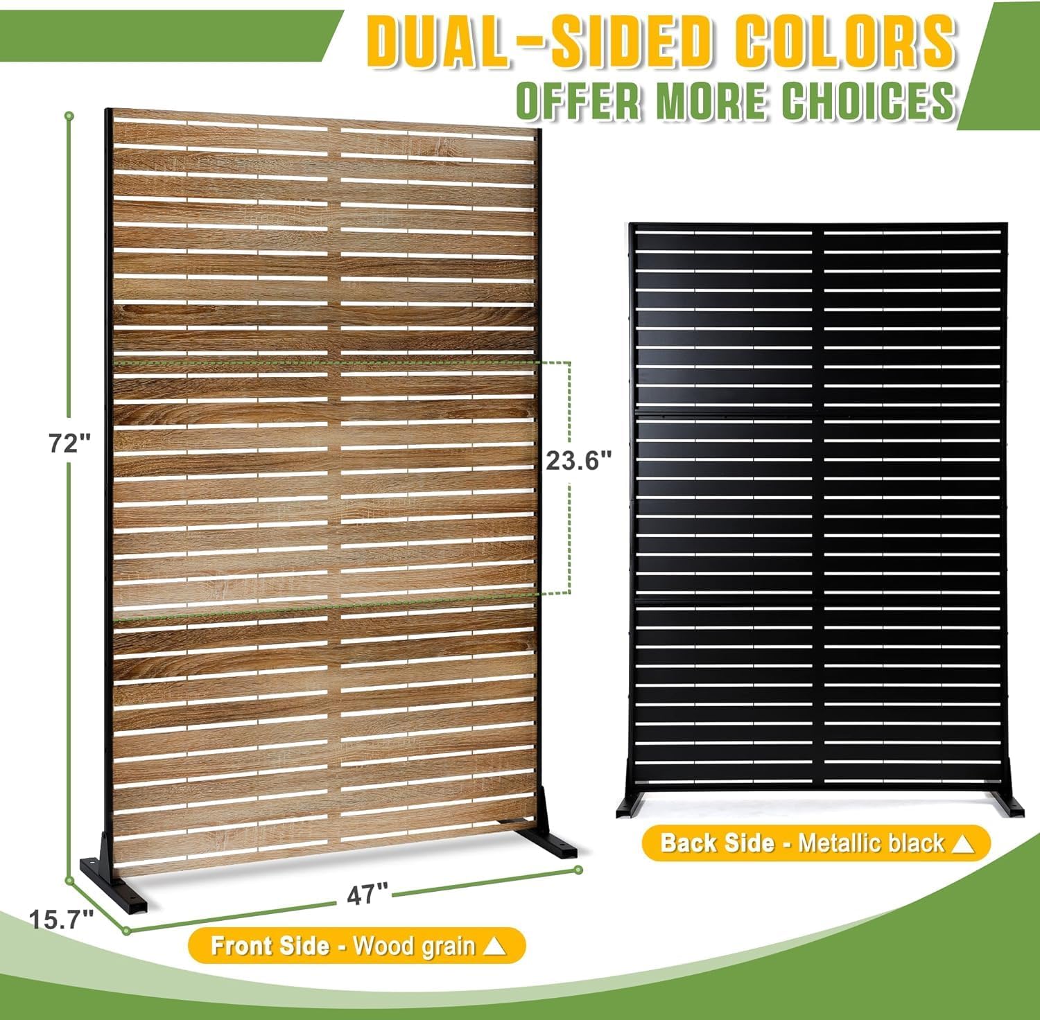 Metal Privacy Screen Outdoor 72" H×47" W,Freestanding Decorative Privacy Screen for Balcony Yard&Garden,Privacy Fence-Wooden Color-VerdiqueGarden