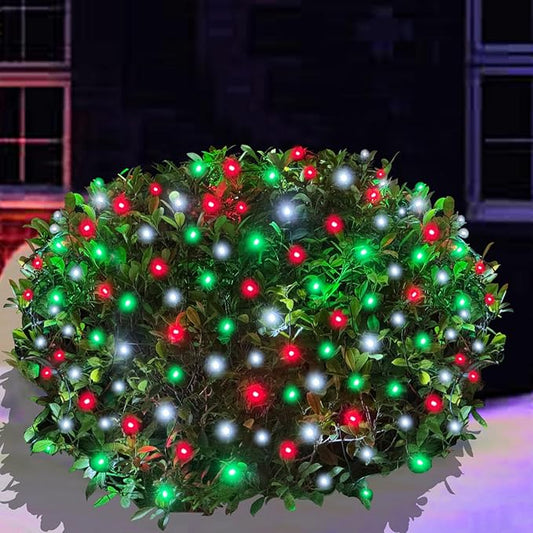 HISHINY Christmas Net Lights Outdoor for Bushes,100LED 5X5ft Connectable Bush Yard Mesh Shrub Net Light Decorations for Party, Holiday, Wedding, Tree,Home Decor(Red White Green)-VerdiqueGarden