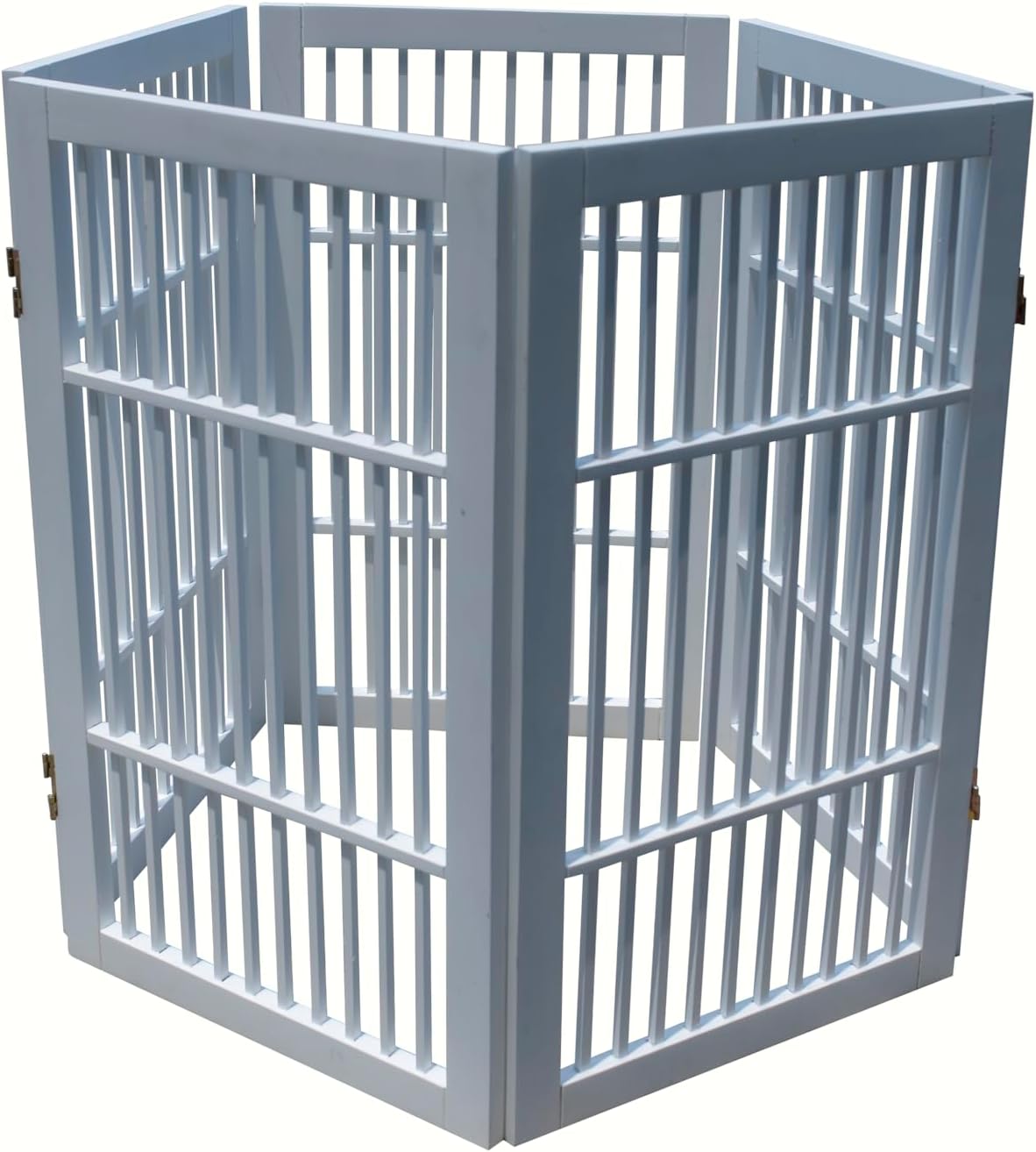 Pet Dog Gate Strong and Durable Freestanding Folding Acacia Hardwood Portable Wooden Fence Indoors or Outdoors by Urnporium (White Pet Gate, 5 Panel 30" Tall)-VerdiqueGarden