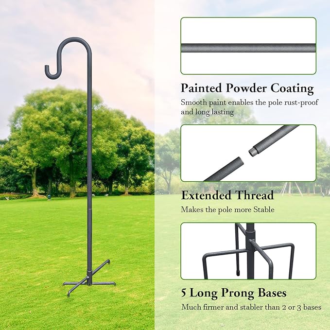 Highpro Shepherd Hook for Outdoor 47 Inch Bird Feeder Hanger Heavy Duty for Hummingbird Feeder Hanger Stand with 5-Prong Base for Lanterns, Wedding (2 Packs)-VerdiqueGarden