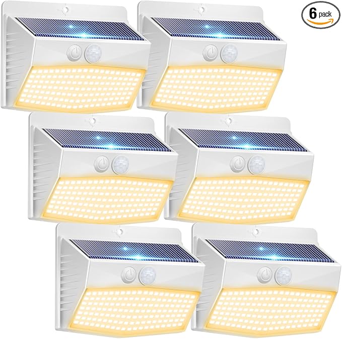 Peasur 6 Packs Solar Outdoor Lights Motion Sensor, Solar Security Lights Waterproof with 3 Lighting Modes Solar Powered Wall Lights Outside for Garden Fence Yard Deck, Warm White-VerdiqueGarden